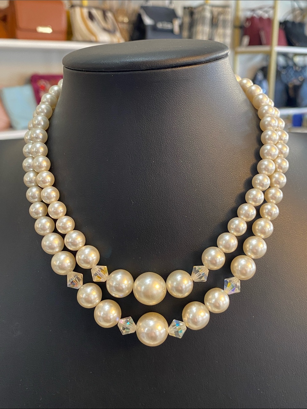 Classic Japan signed faux two strand pearl necklace